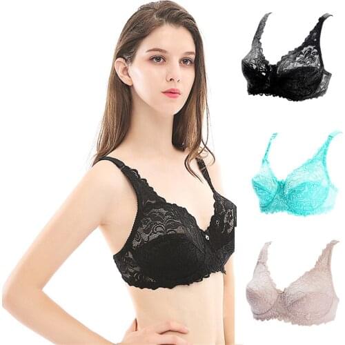 Floral Sexy Bra Plus Size Lingerie Femme Lace Push Up Bra Brassiere Bralette Large Cup D E Big Size Ultra-thin Bras For Women