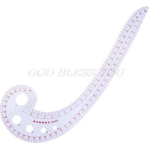 12.01" Long Comma Shaped Plastic Transparent French Curve Ruler Spline Sewing Patchwork Feet Tailor Yardstick Cloth Cutting