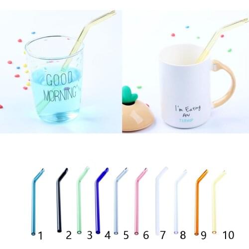18cm Eco Friendly Reusable Borosilicate Glass Drinking Straws Bent Curved Head Glass Straw with Cleaning Brush Cloth