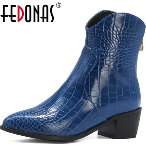 FEDONAS Sexy Elegant Back Zipper Women Ankle Boots Classic Design 2020 Autumn Winter Thick Heels Pumps Party Wedding Shoes Woman