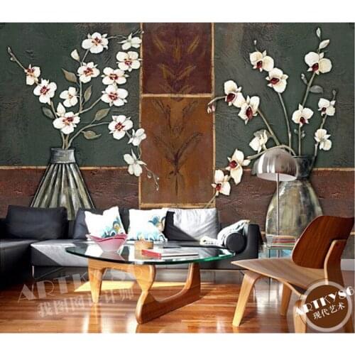 Custom 3D large mural,Retro orchid vase handmade painting papel de parede ,living room TV wall bedroom wallpaper