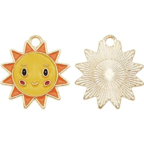 Julie Wang 5PCS Enamel Cartoon Sun Charms Colorful Alloy Gold Tone Drop Oil Metal Pendants Bracelet Jewelry Making Accessory