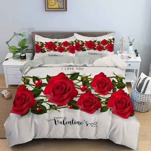 Rose Flower Bedding Sets Beautiful Floral Duvet Cover Set Soft Comforter Sets Bed Linen With Pillowcase 2/3 Pcs Queen Sizes