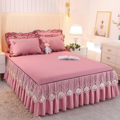 Lace Ruffle Bed Skirt Home Textile Bedding 3pcs/set(1Bed Skirt + 2pcs Pillowcase) Bed Sheet King/Quee Bedspread F0587