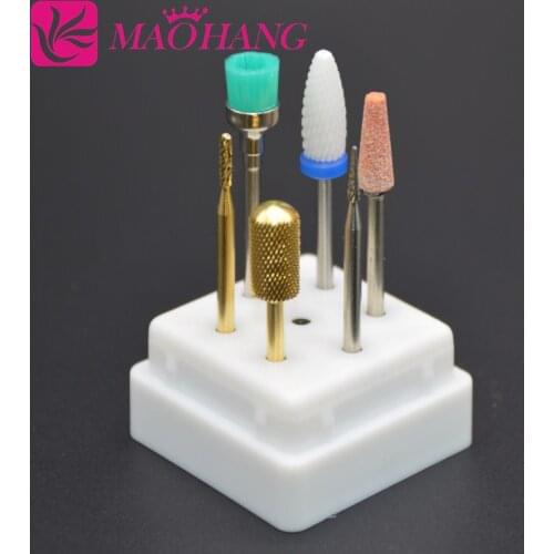 MAOHANG 7Holes Nail Art Drill Grinding Head Bit Holder Display Storage Box Nail Drill Bits Container Stand Display Rack Manicure