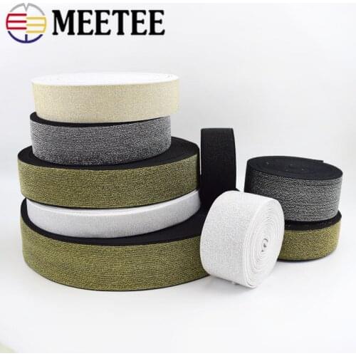 Meetee 5/10meters 20-50mm Gold Silver Silk Elastic Band Polyester Rubber Webbing DIY Waistband Skirt Belt Sewing Accessories
