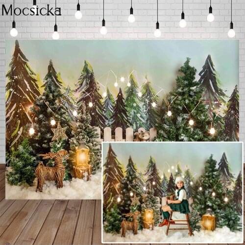 Mocsicka Xmas Photography Background Christmas Tree Backdrop Newborn Child Portrait Photo Decorative Lights Props For Studio
