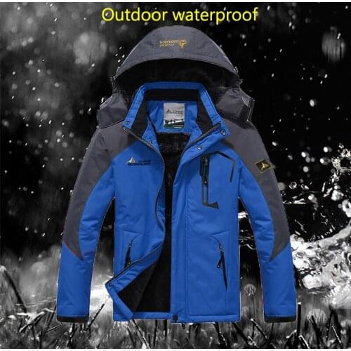 Men Winter Jacket Waterproof Plus Velvet Thick Warm Windproof Winter Parkas Hooded Windbreaker Outdoor Hiking Parkas Jacket Men