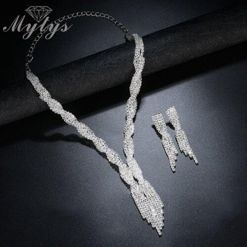 Mytys Gorgeous Sparkling Wedding Jewelry Sets for Bridal Earrings and Necklace Sets Trendy Silver Color Sets Jewelry Gift CN313