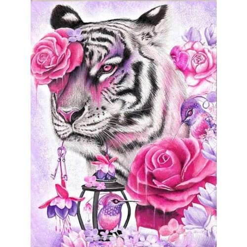 Tiger DIY Poured Glue Diamond Painting Kits Embroidery diamond Scalloped Edge scene Child Home Wall Decor landscape flower art