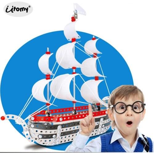 3D Assembly Sailboat Building Puzzle Metal Model Kits,DIY metal Puzzle Construction Play Set Educational toys for kids