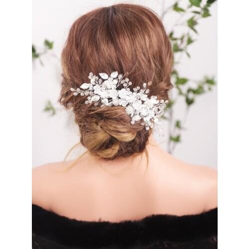 2020 New Arrival Wedding Silver Rhinestones Leaf Hair Comb Hair Accessories with Crystal Rhinestones for Women
