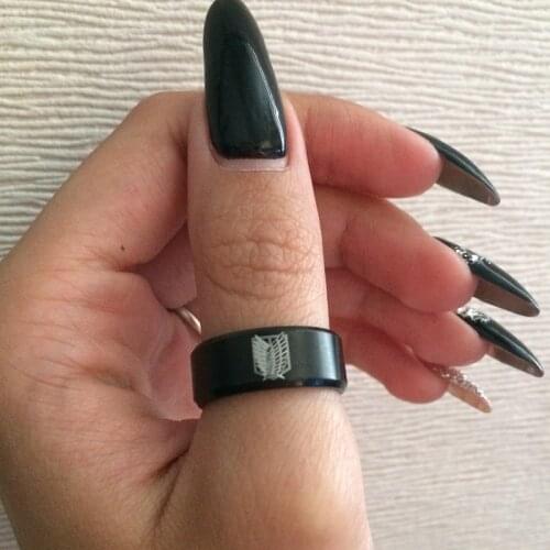 Attack on Titan Black Sliver Titanium Steel Ring Wings of Liberty Flag Finger Rings for Men Women Jewelry Gifts Anime Fans