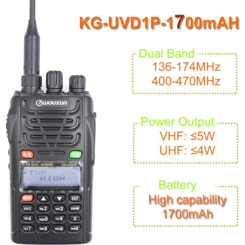 Original WOUXUN KG-UVD1P Dual Band Two Way Radio with 1700mAh Battery FM Transceiver UVD1P Walkie Talkie UHF VHF HAM Radio