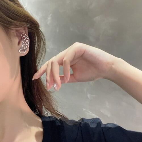 Simple Hollow Out Heart-shaped Ear Clip Earrings Fashion Silver Color Single Earring Accessories Elegant Womens Party Jewelry