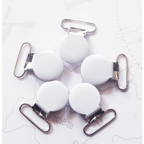 Sutoyuen 21 pcs 1'' 25mm White Color Enamel Metal Round Baby Pacifier Clips / Garment Suspender Clips Dummy Soother Holder