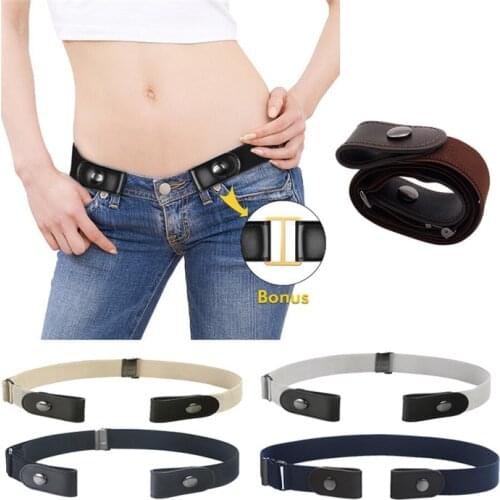 Womens Casual Adjustable Button Canvas Belt Ladies Buckle-Free Elastic Belts Invisible Belt for Jeans Pants Fashion Waistband