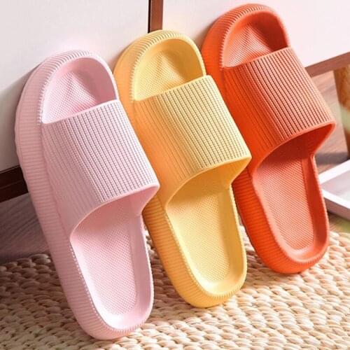 Bathroom Soft Thick Platform Slippers Couple Home Shoes Women Open Toe Outdoor Beach Slides Sandals Men Memory Foam Flip Flops