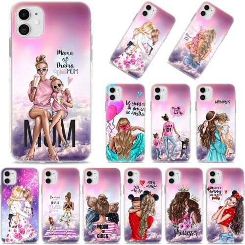 Silicone Case for iPhone 12 Mini X XR XS MAX 11 Pro MAX 7 8 Plus 6 6S Plus 5S SE Soft Cover Woman Fashion girl Super Mom baby