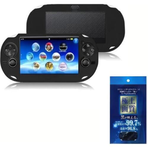 Silicone Soft Cover Shell+HD Clear Screen Protector Protective Film Skin Case for Sony PlayStation Psvita PS Vita PSV 1000 2000