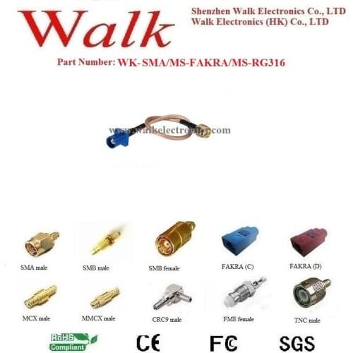 SMA male FAKRA male RG316 cable, fakra sma rg316 cable, fakra male connector cable, fakra gps antenna cable