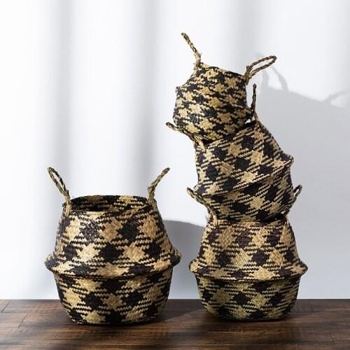 Straw Storage Basket Handmade Bamboo Flower Pot Folding Laundry Baskets Wicker Woven Garden Plant Container Home Decoration