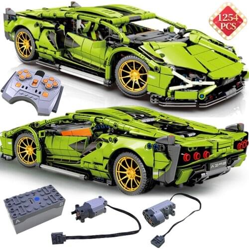 Technical Racing Building Blocks MOC Simulation Green Super Sports RC Fits Legoingly Creators Car Model Bricks Kids Toys Gift