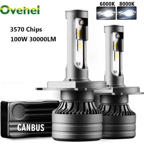 OVEHEL 2Pcs H4 LED 30000LM 100W Car Light CANBUS H4 H7 H8 H11 H1 9005 9006 HB3 HB4 LED Headlight for Car Lamp Turbo Bulbs Auto