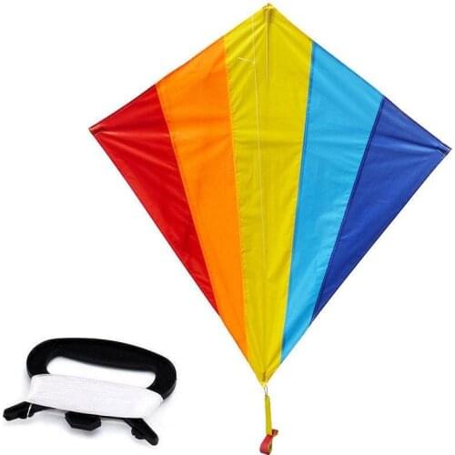 Colorful Rainbow Kite Long Tail Outdoor Flying Toys Rainbow Diamond Kite Kids Surf Kite Plastic Handle With 100m String