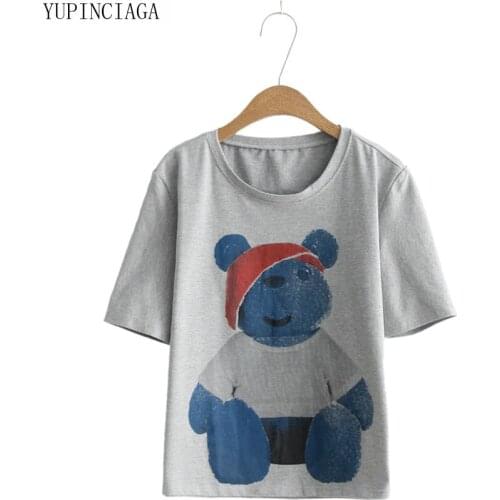 T shirt women harajuku Japan style kawaii cartoon bear white short sleeve 2020 new summer girls printed funny cotton cute tops