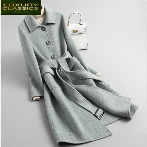 Female Coat Elegant Wool Long Woolen Jacket Women Korean Belt Blend Jacket Ladies Vintage Manteau Femme Hiver 2021 Da204