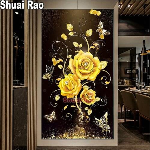 Gold Rose Flower diamond embroidery 5d Pattern Diy Diamond Painting Cross Stitch Square Diamond Art Mosaic Kits Home Decoration