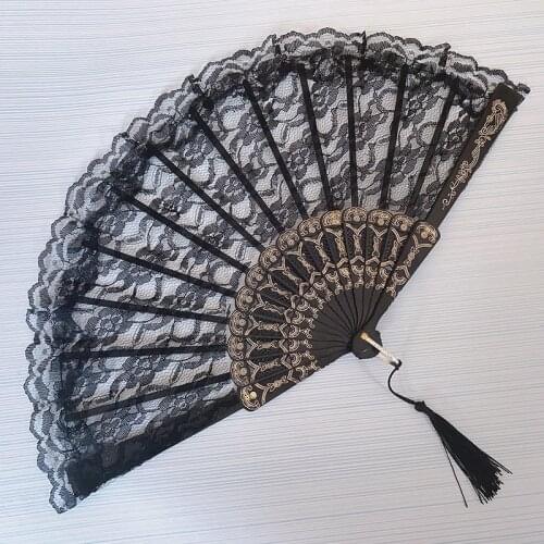 1PC Handmade Cotton Lace Silk Folding Hand Fan for Party Bridal Wedding Decoration Chinese Style Single Layer Orchid Fan