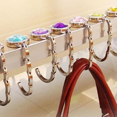 1 Pcs Practical Foldable Handbag Purse Hanger Convenient Table Hook Round Rhinestone Holder Bag buckle Bag Hook Home Supplies