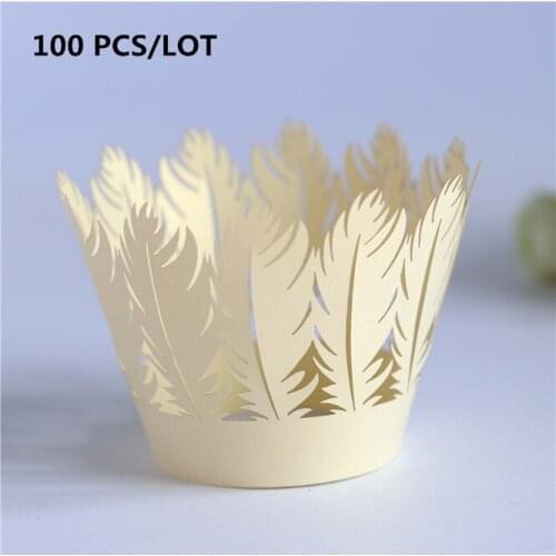 100PCS/LOT hollow-carved desig Reflective Cookies Cupcake Paper Cups Feather lace Tray Cake Mold Kitchen Accessories good sale
