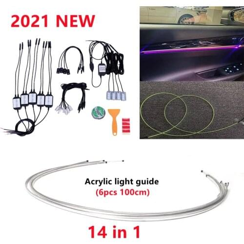14 in 1 RGB LED Atmosphere Car Light Interior Ambient Light Acrylic Fiber Optic Strips Light by App Control DIY Music car lights