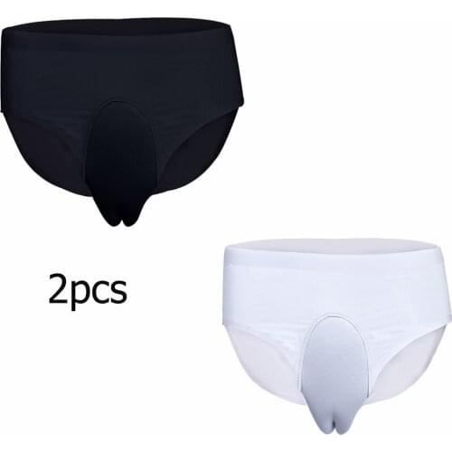 2PCS Ice Silk Mens Briefs Male Hiding Gaff Panty Shaper Brief for Crossdressing Transgender Men Hiding Gaff Underwear Sexy Panty