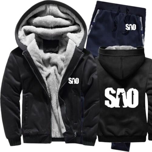 2021 SAO Sword Art Online Hoodies Mens Suit Winter fleece Thicken Warm zipper Sweatshirt Mens Hoodies Jacket +Pants Sets