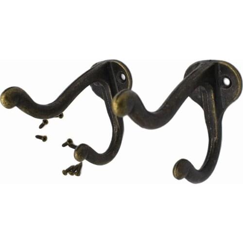 3" Antique Metal Hooks Hangers Vintage Coat Rack Rustic Chic Wall hook towel hook double hook 2pcs