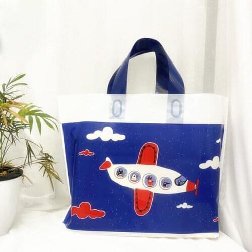 50pcs Plastic Bag Cartoon Plane Tote Bag with Handle Shopping Retail Bags for Kids Toys Dolls Gifts