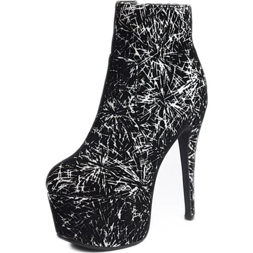 Oversized Gold Gradient Firework Shape Super High Heel Short Boots Purple Gradient Zipper High Waterproof Platform Ankle Boots