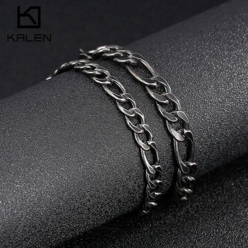 8/10mm Vintage Black Figaro Cuban Chains Bracelet Men Stainless Steel 316L Decor Jewelry