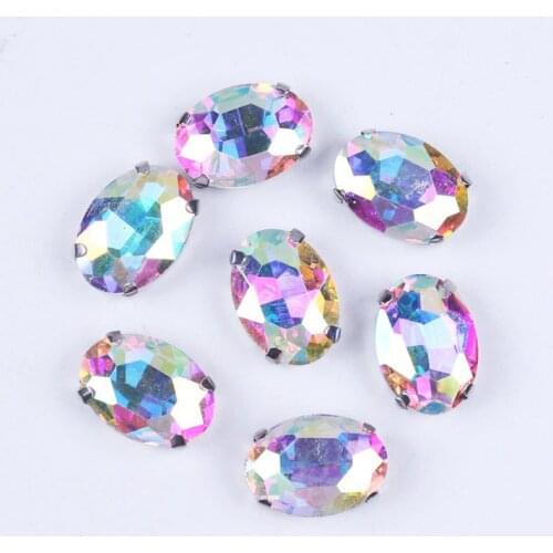 Colored Glass Rhinestones Applique For Clothing Dress Oval Claws Diamond Rhinestones Sewn Crystals Art Thermo Rhinestone 18MM