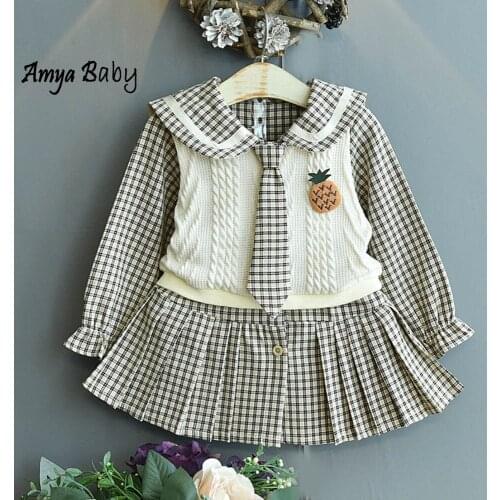 Kids Thanksgiving Outfits Plaid Girls Long Sleeve Dress + Vest 2Pcs Princess Christmas Sets Toddler Fall Clothing