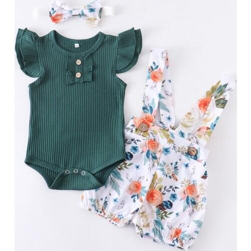 Toddler Infant Baby Girl Clothing Set Solid Tops Ruffle Casual Floral Short Pants Summer Cute 3Pcs Newborn Outfits Clothes