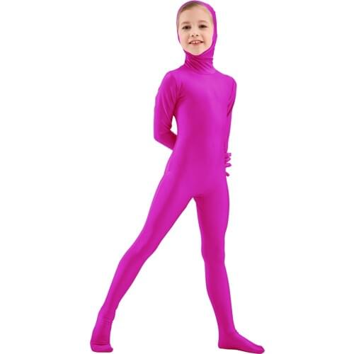 AOYLISEY Boys Face Open Black Zentai Suits One Piece Tights Full Body Zentai Spandex Girls Cosplay Halloween Costume for Kid