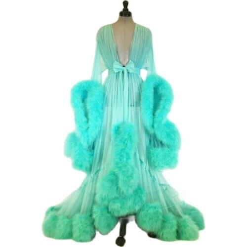 EL1319 2020 Fashion Women Lace Lingerie Sheer Robe Kimono Full Sleeve Night Dress Gown Mesh Fur Babydolls Nightwear Robes