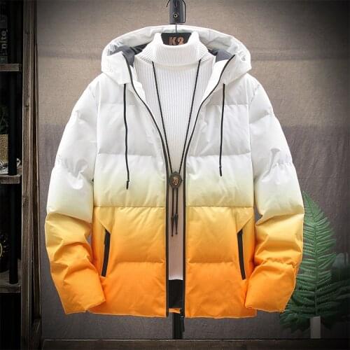 Cotton Jacket Mens Jacket with Hood 2020 Autumn and Winter Mens Trend Gradient Casual Thickening Warm Parker Cotton Jacket Men