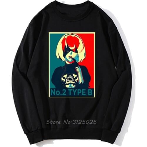 Nier Automata 2B Poster hoodies Japan Anime Game Novelty Hoodie Men Autumn Winter Pullover Sweatshirt Streetwear Harajuku
