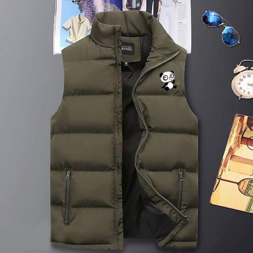 Mens Windbreaker Vest Winter Warm Sleeveless Panda Pattern Casual Thicken Zipper Pocket Waistcoat Warm Outwear Tops Male